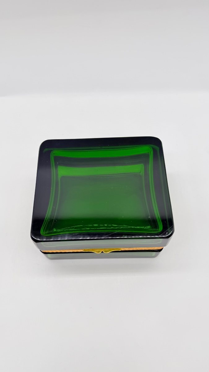 Coffret Boîte en Cristal vert bronze Doré XIXème-photo-4