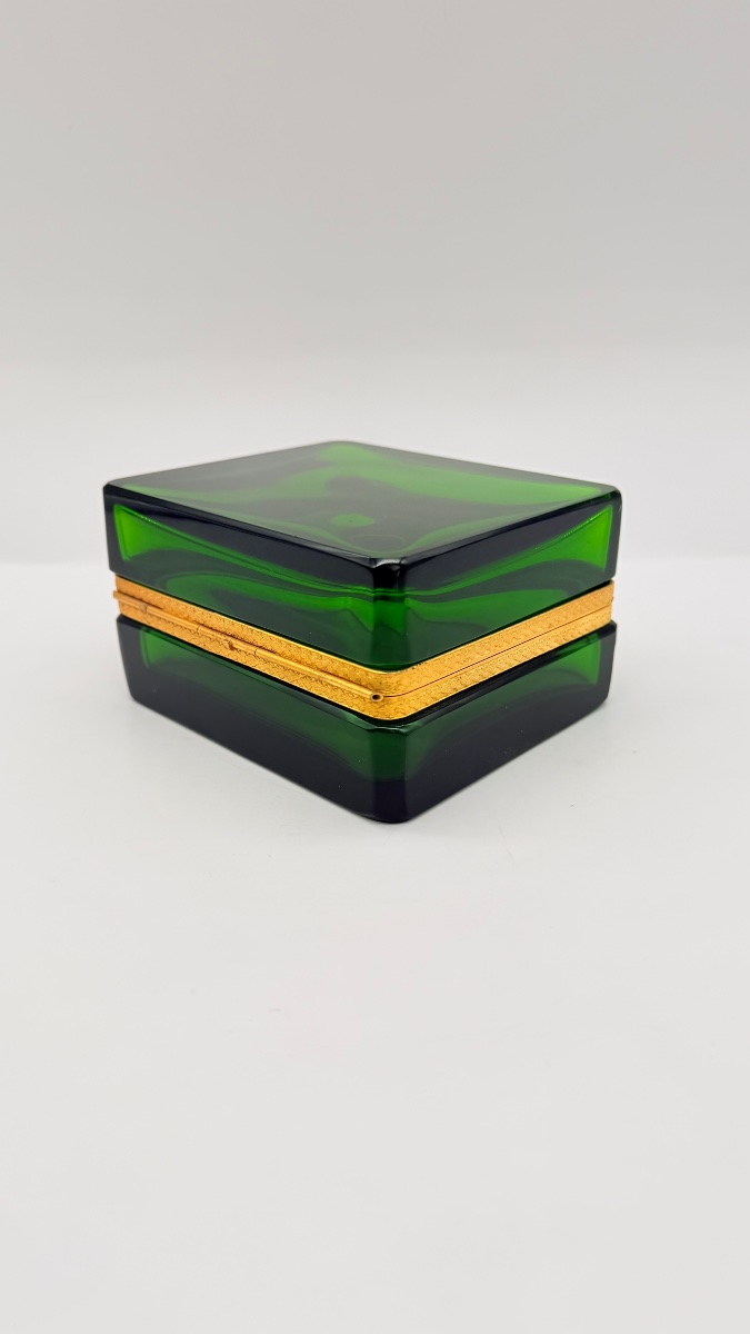Coffret Boîte en Cristal vert bronze Doré XIXème-photo-2