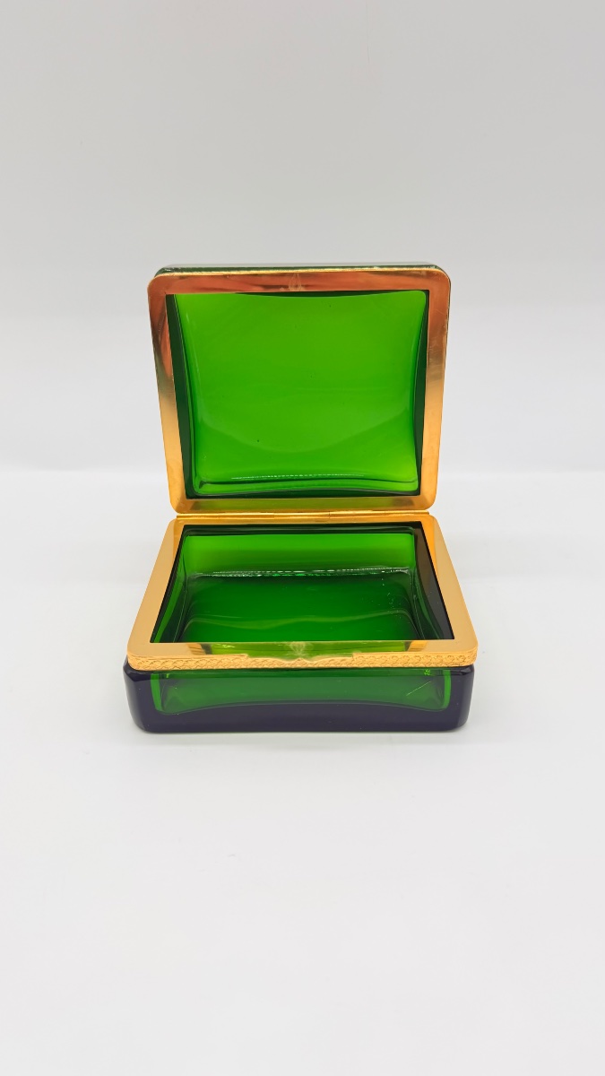 Coffret Boîte en Cristal vert bronze Doré XIXème-photo-6