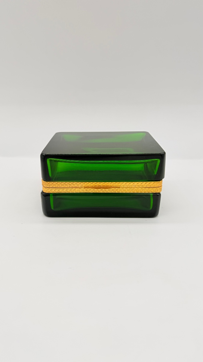 Coffret Boîte en Cristal vert bronze Doré XIXème