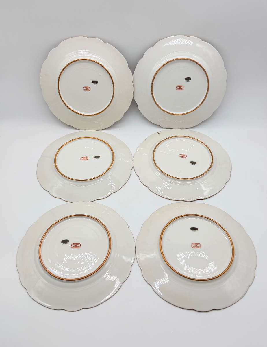 19th Century, Limoges, Set Of Six “château De Tuileries” Porcelain Plates-photo-3