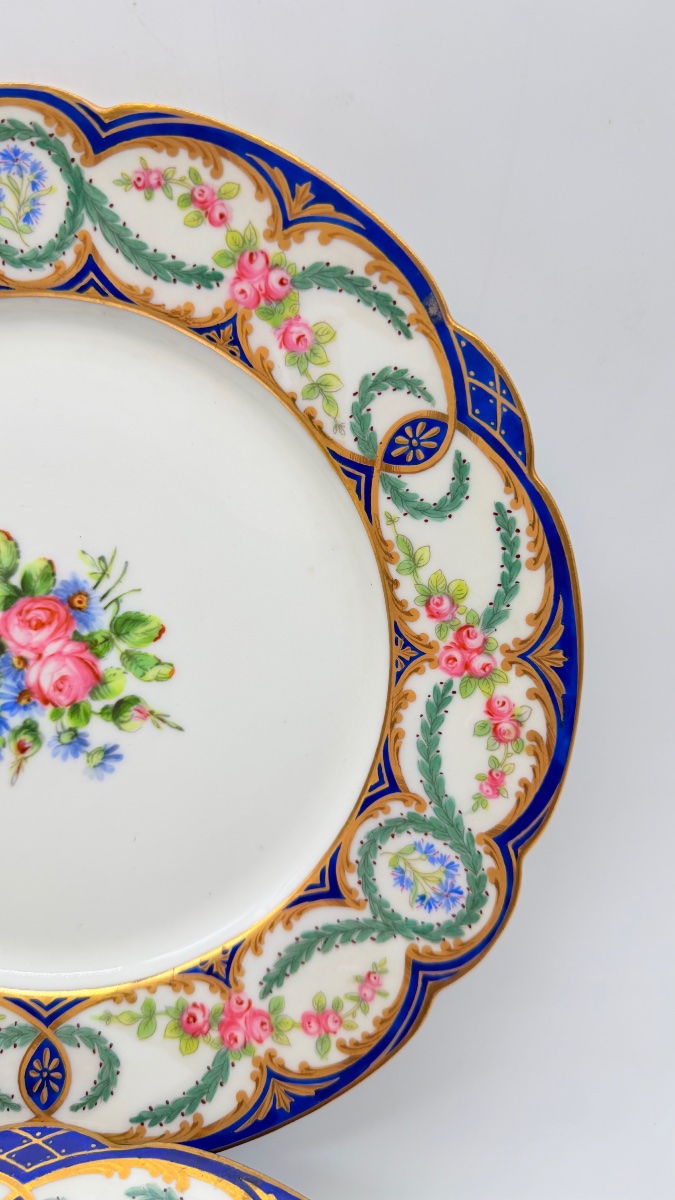 19th Century, Limoges, Set Of Six “château De Tuileries” Porcelain Plates-photo-3