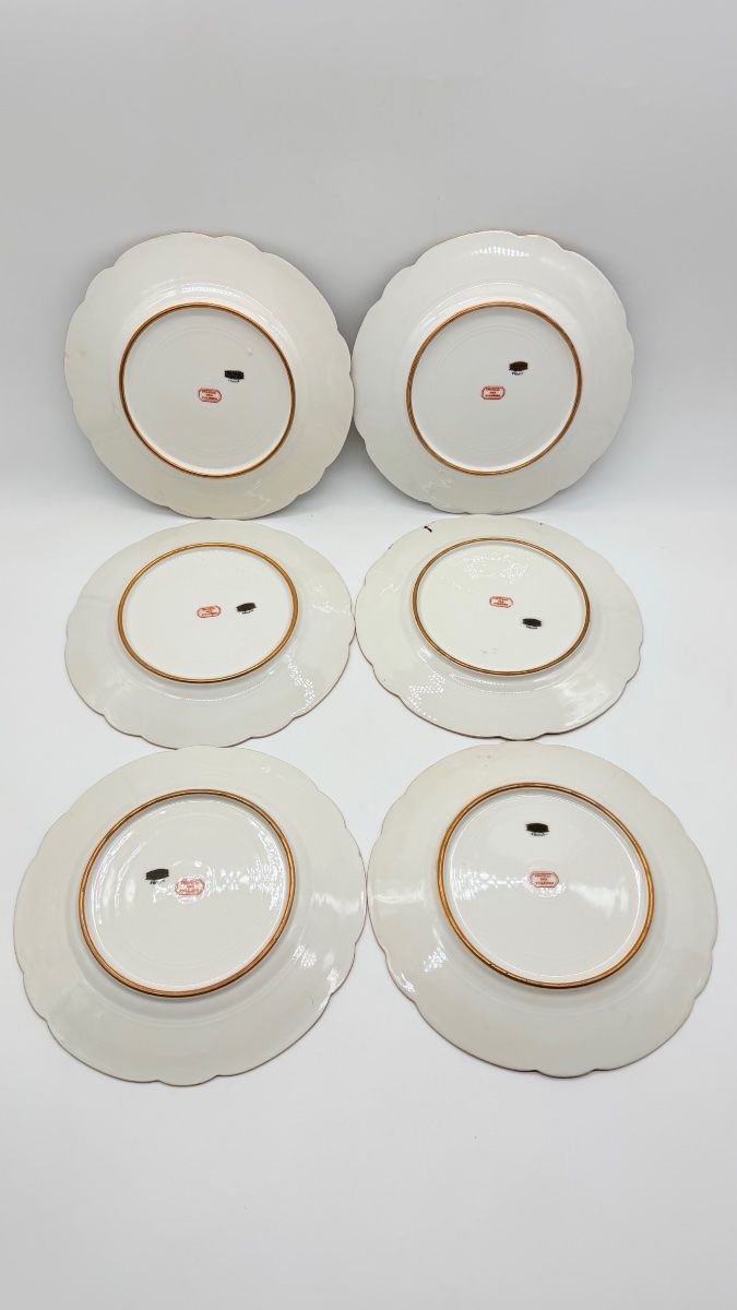 19th Century, Limoges, Set Of Six “château De Tuileries” Porcelain Plates-photo-4