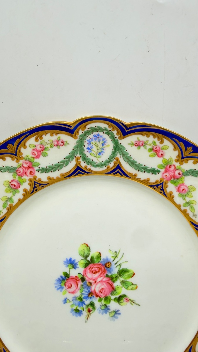 19th Century, Limoges, Set Of Six “château De Tuileries” Porcelain Plates-photo-7