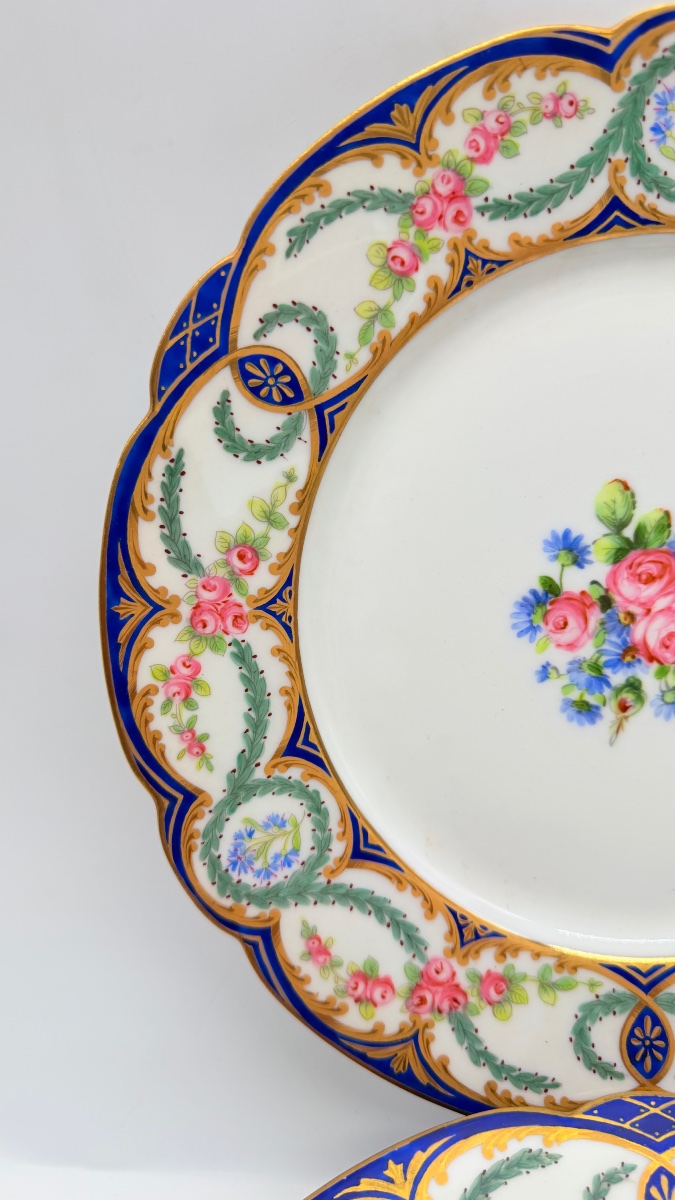 19th Century, Limoges, Set Of Six “château De Tuileries” Porcelain Plates-photo-8