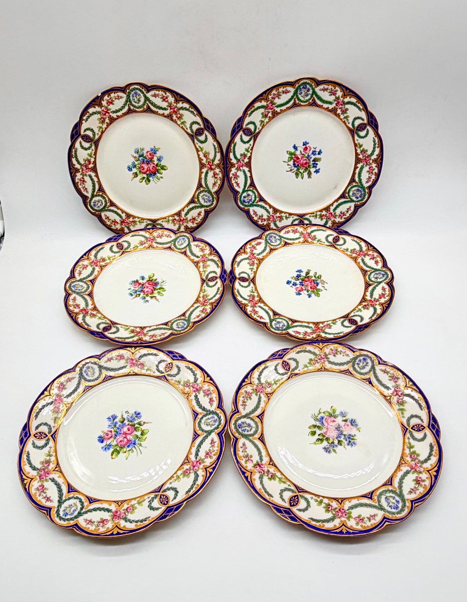 19th Century, Limoges, Set Of Six “château De Tuileries” Porcelain Plates