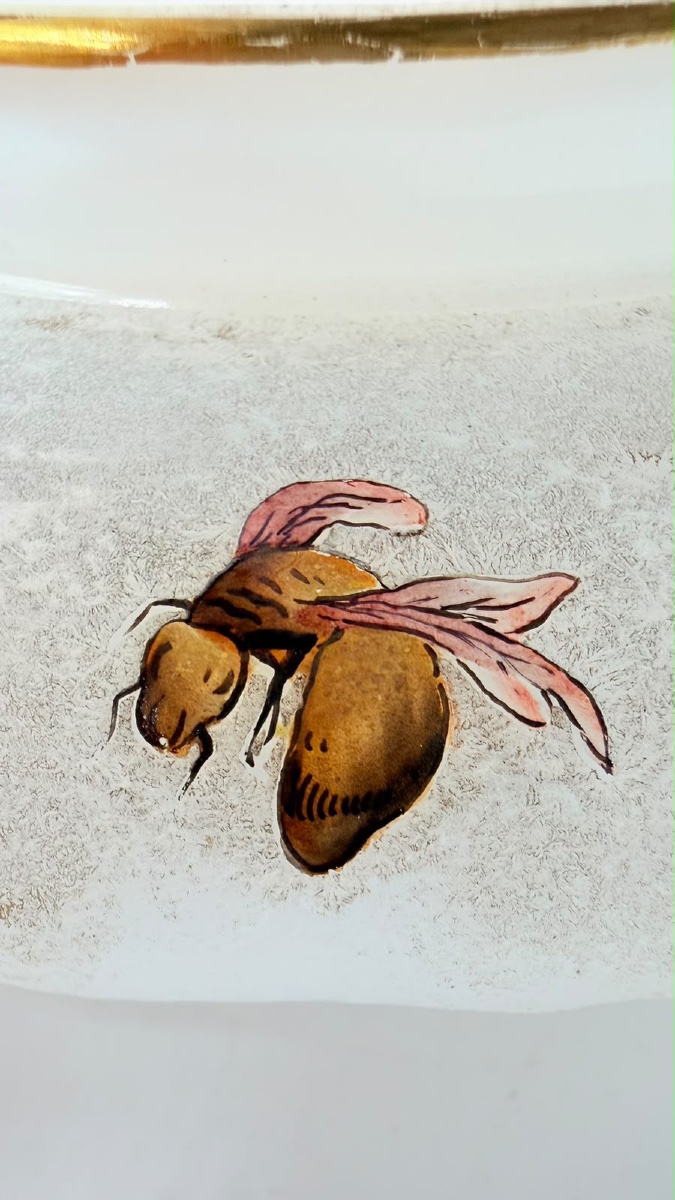 Opaline Glass Bowl By G. Brocard à Bar-sur-seine, 19th Century, With Painted Insects-photo-2