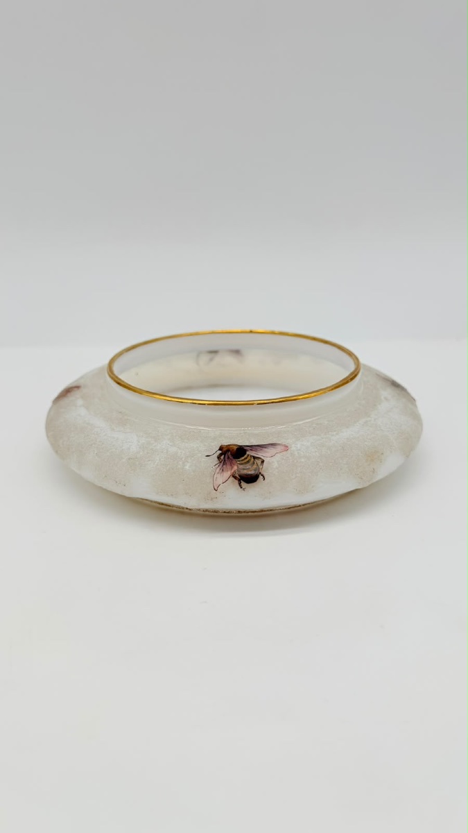 Opaline Glass Bowl By G. Brocard à Bar-sur-seine, 19th Century, With Painted Insects-photo-4