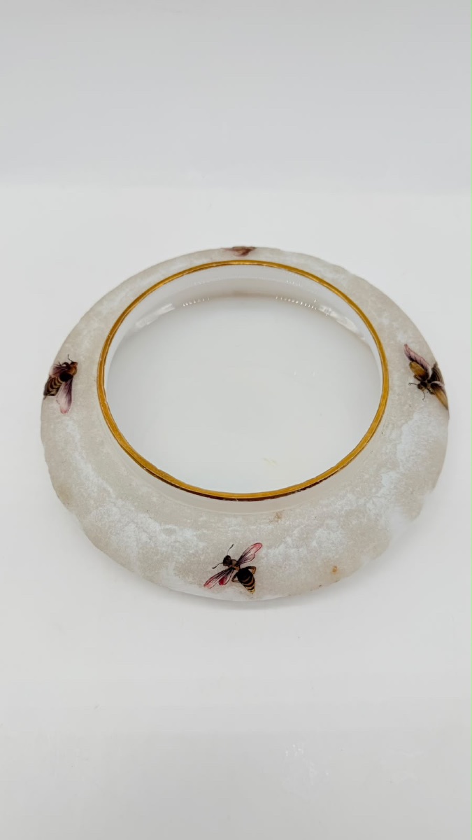 Opaline Glass Bowl By G. Brocard à Bar-sur-seine, 19th Century, With Painted Insects-photo-1