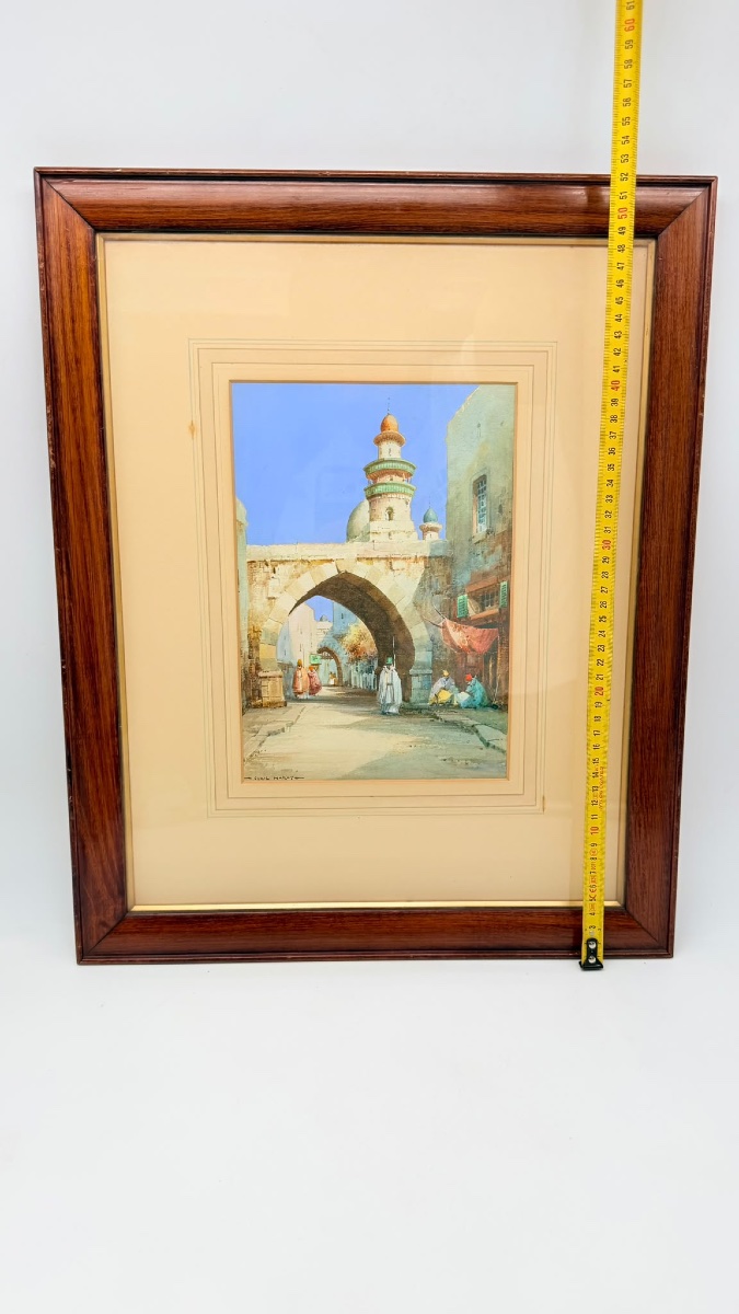 Aquarelle orientaliste représentant une scène de rue en Algérie, de Cyril Hardy, signée-photo-2