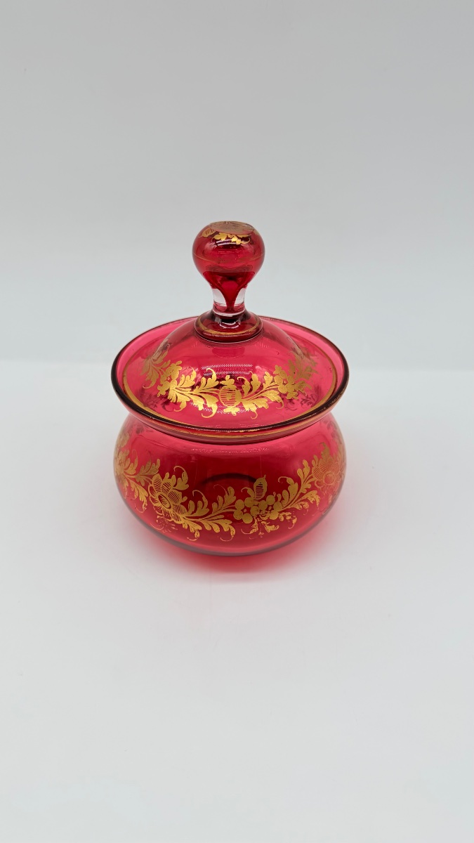 19th Century Bohemian Glass Sugar Bowl With A Crystal Lid -photo-3