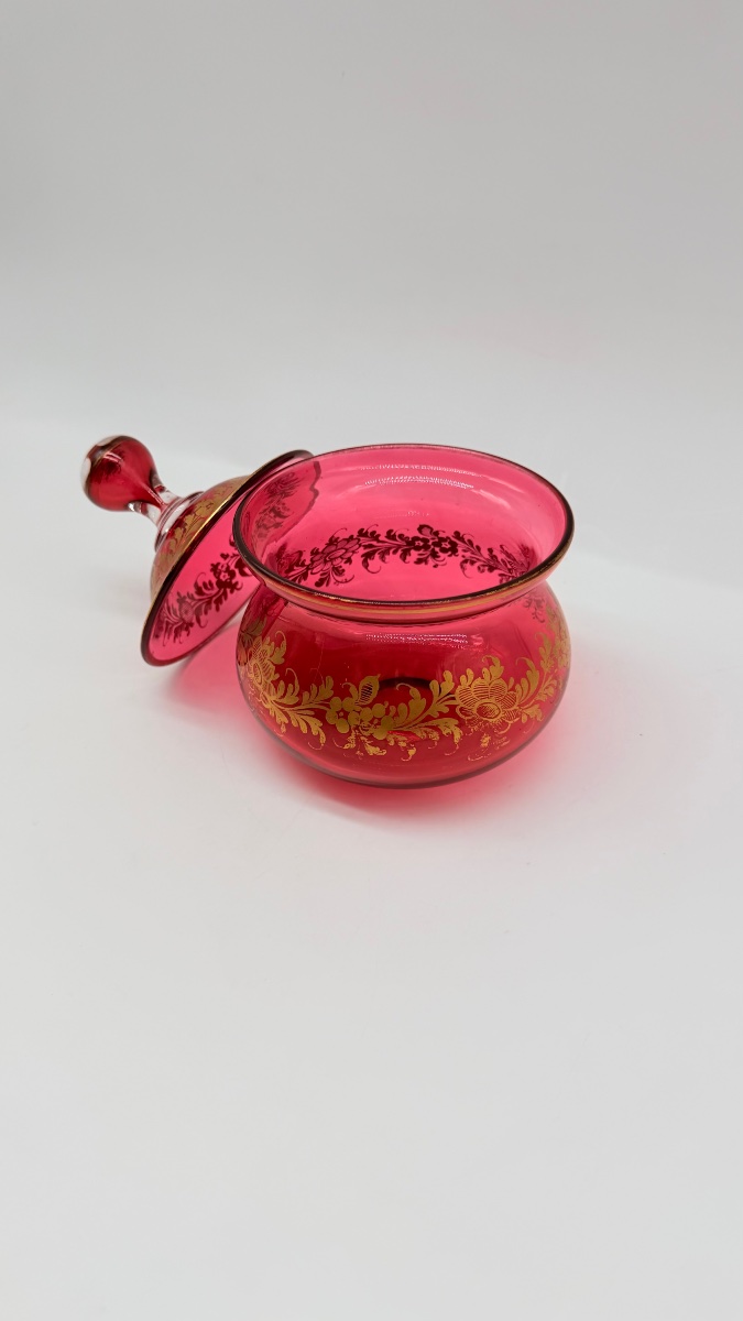 19th Century Bohemian Glass Sugar Bowl With A Crystal Lid -photo-6