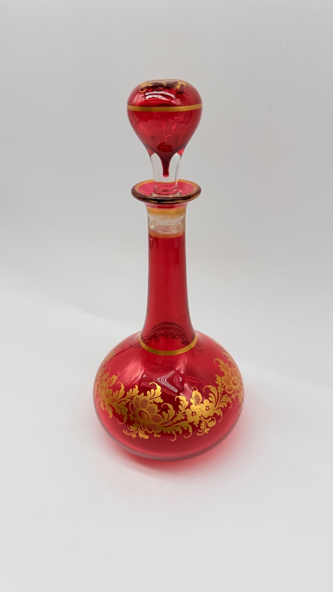 Carafe  en verre rubis de Bohême à décor doré, XIXe siècle-photo-2