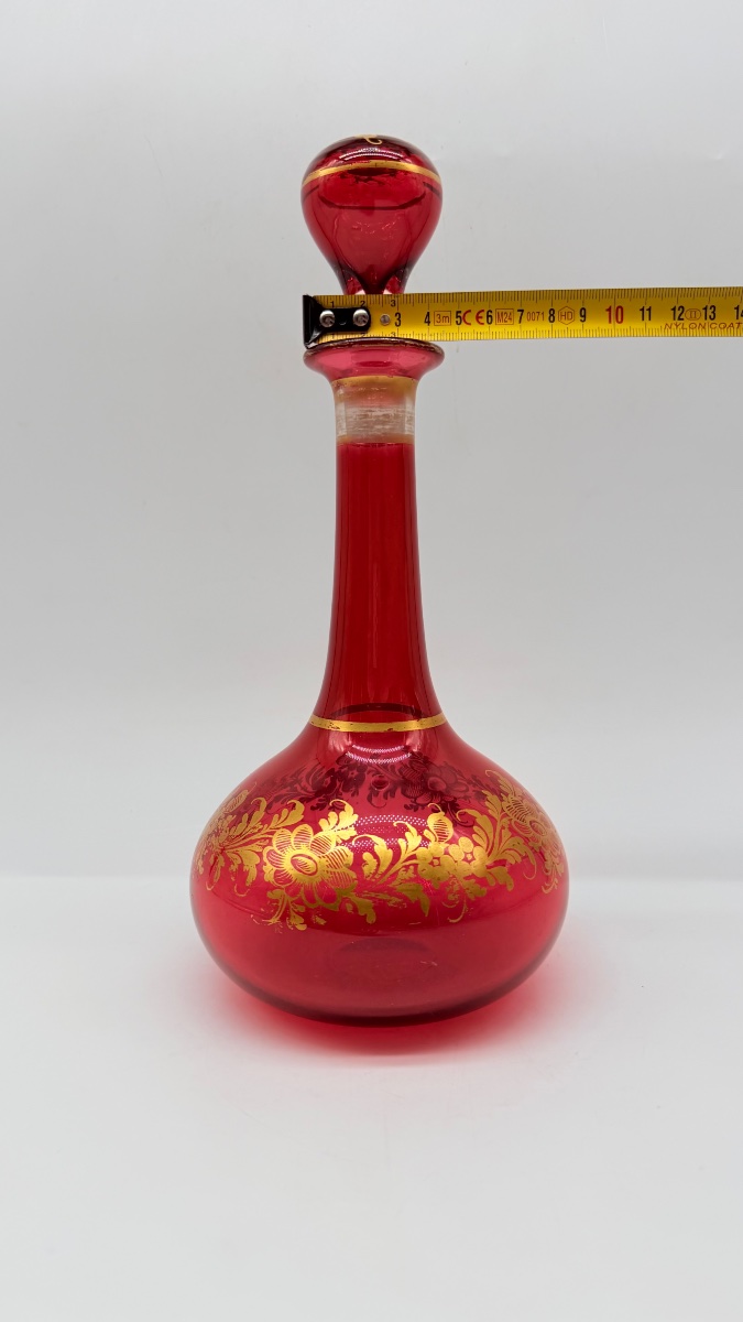 Carafe  en verre rubis de Bohême à décor doré, XIXe siècle-photo-6