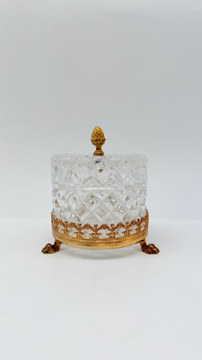 COFFRET A BIJOUX EN CRISTAL TAILLE ET BRONZE DORE D'EPOQUE CHARLES X