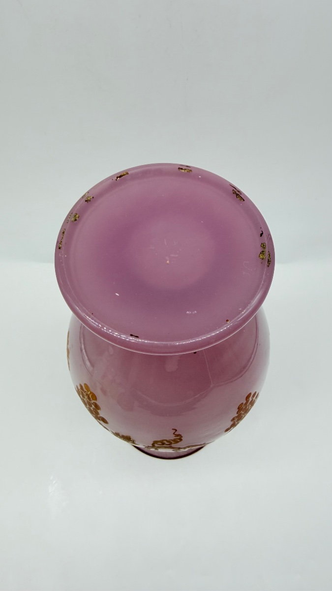 Vase balustre en verre opaline rose,France,XIXeme-photo-3