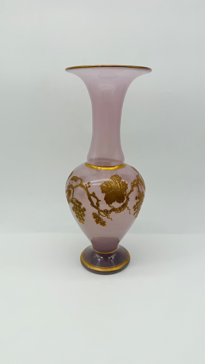 Vase balustre en verre opaline rose,France,XIXeme-photo-6
