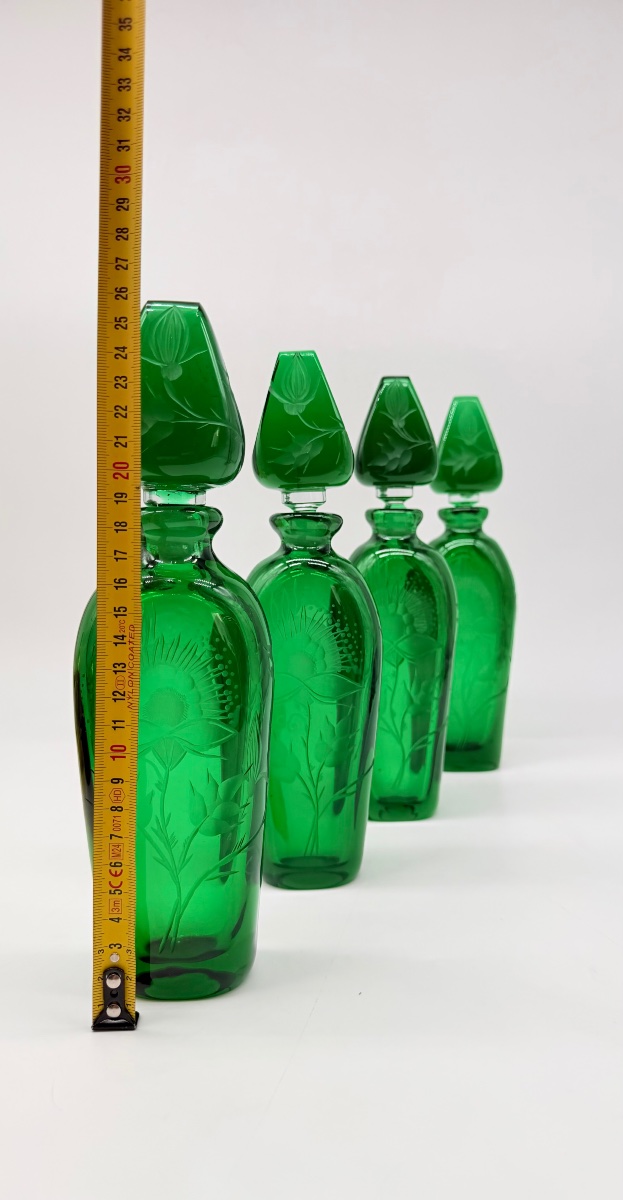 Engraved Moser Glass Bottles, Dark Emerald Color, Available In A Set Of 4-photo-3