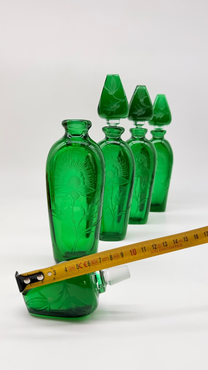 Engraved Moser Glass Bottles, Dark Emerald Color, Available In A Set Of 4-photo-4