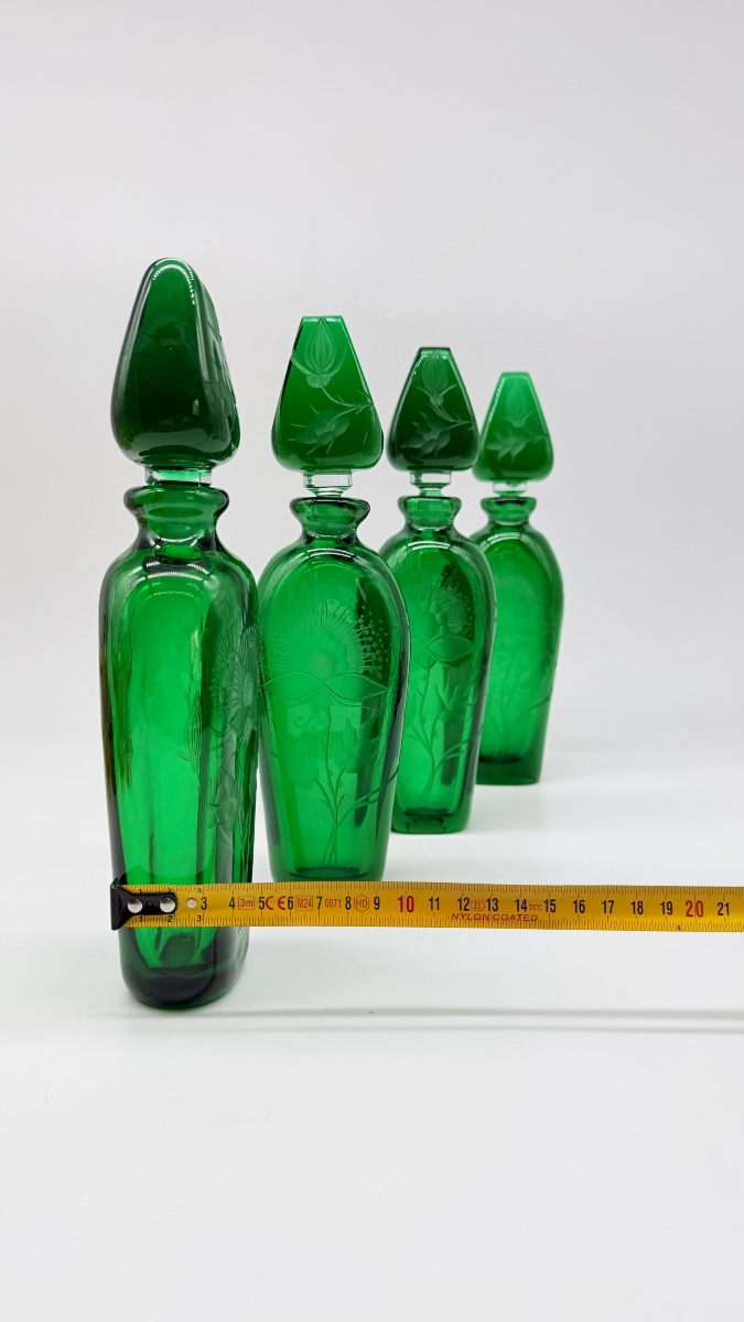 Engraved Moser Glass Bottles, Dark Emerald Color, Available In A Set Of 4-photo-6