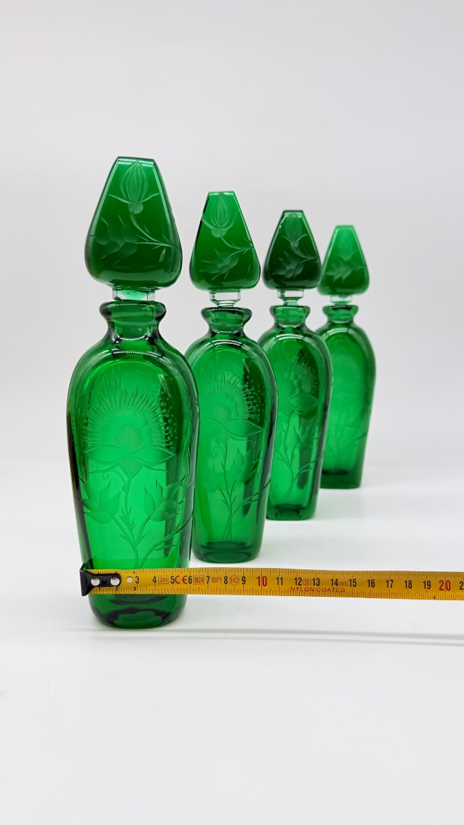 Engraved Moser Glass Bottles, Dark Emerald Color, Available In A Set Of 4-photo-7