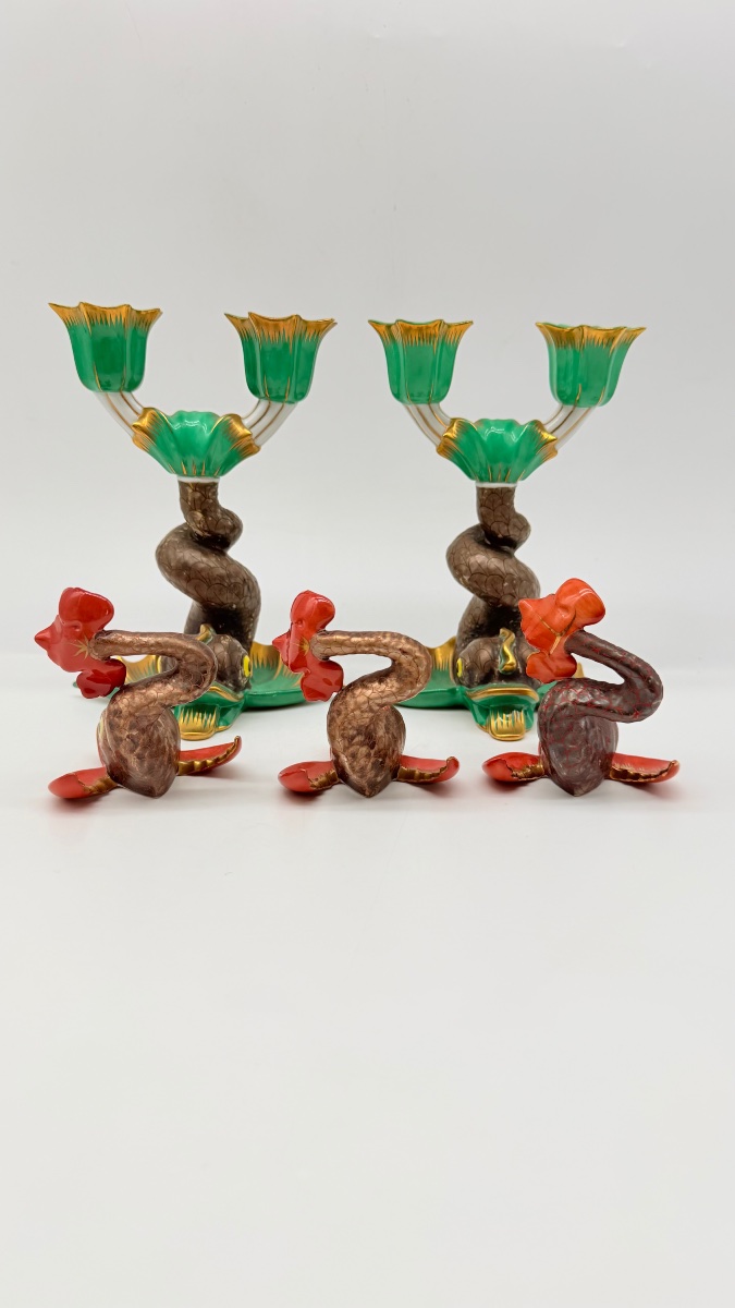 Bougeoirs et décorations « Dauphin » en porcelaine de Herend, lot de 5-photo-2