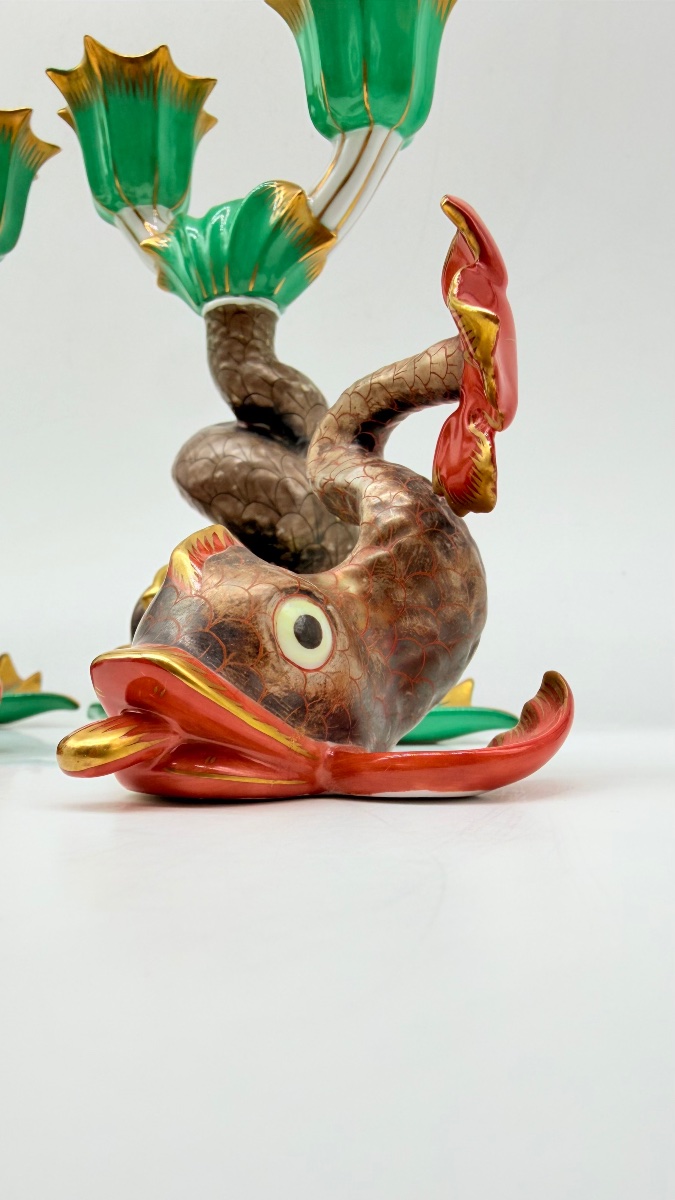 Bougeoirs et décorations « Dauphin » en porcelaine de Herend, lot de 5-photo-3