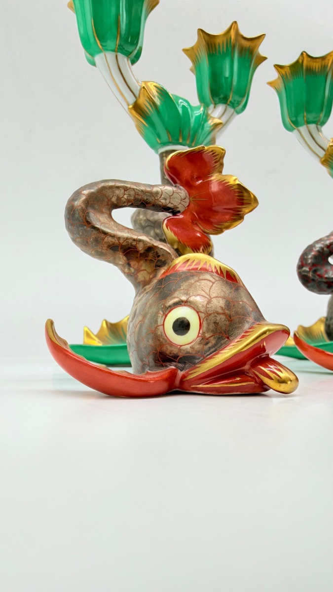 Bougeoirs et décorations « Dauphin » en porcelaine de Herend, lot de 5-photo-4