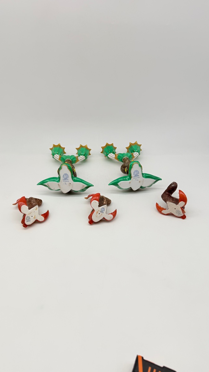 Bougeoirs et décorations « Dauphin » en porcelaine de Herend, lot de 5-photo-5