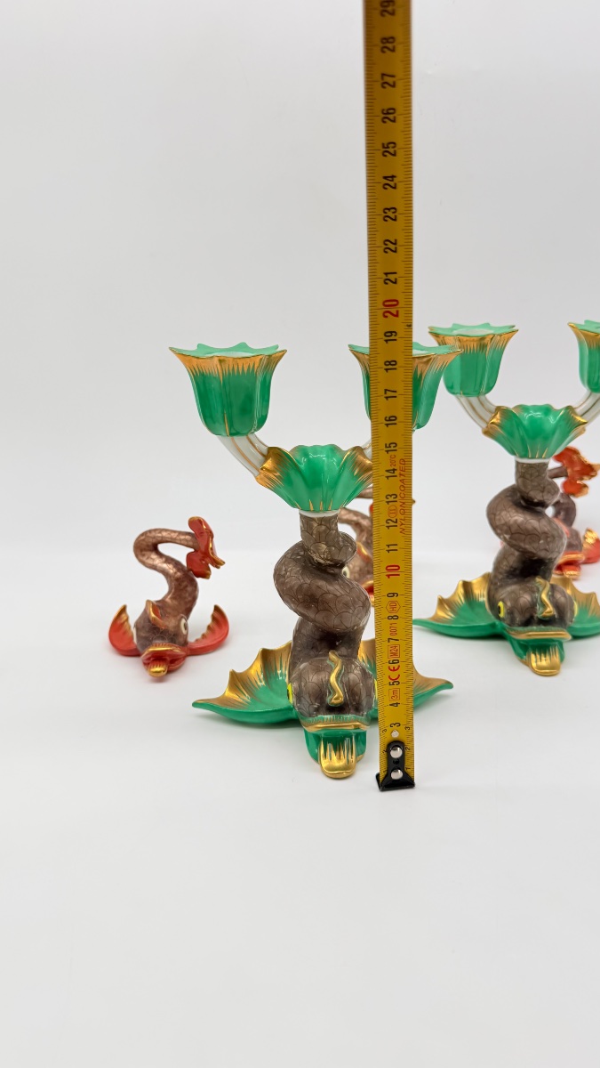 Bougeoirs et décorations « Dauphin » en porcelaine de Herend, lot de 5-photo-7
