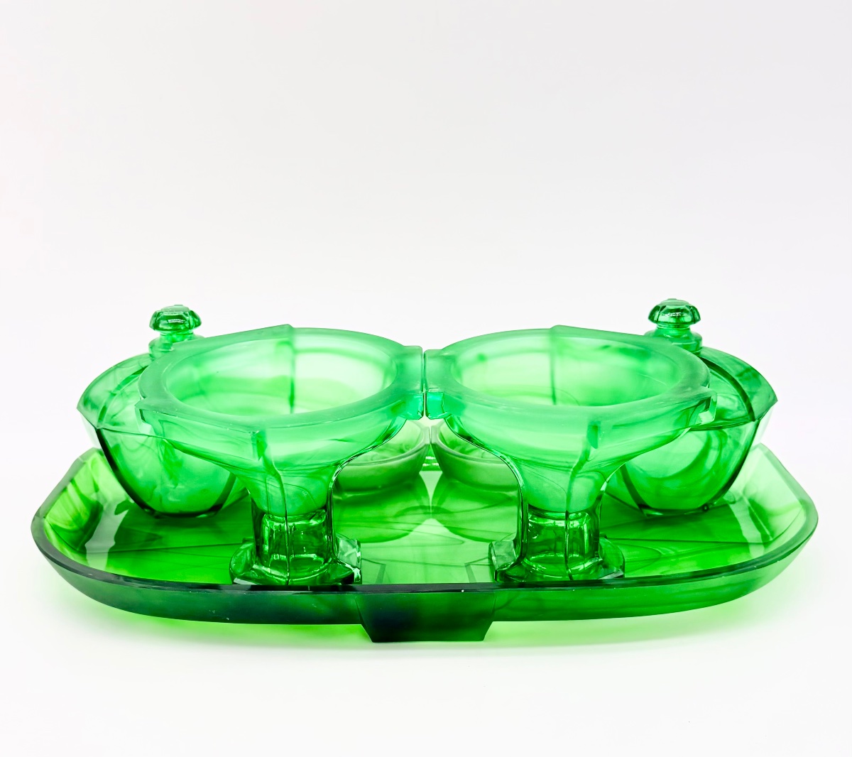 Service de verre en  malachite verte. Epoque Art Deco -photo-4
