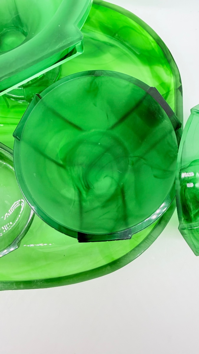 Service de verre en  malachite verte. Epoque Art Deco -photo-7