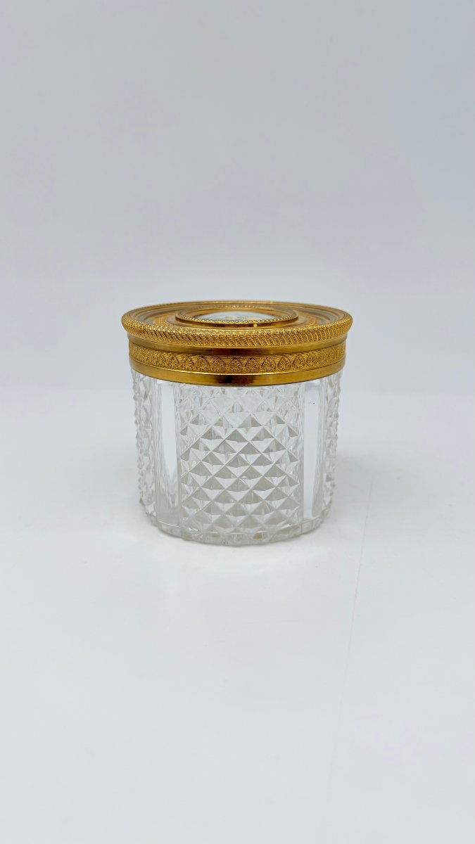 A Diamond-point-cut Crystal Powder Jar Topped With A Gilded Bronze Lid, Featuring A Miniature-photo-2