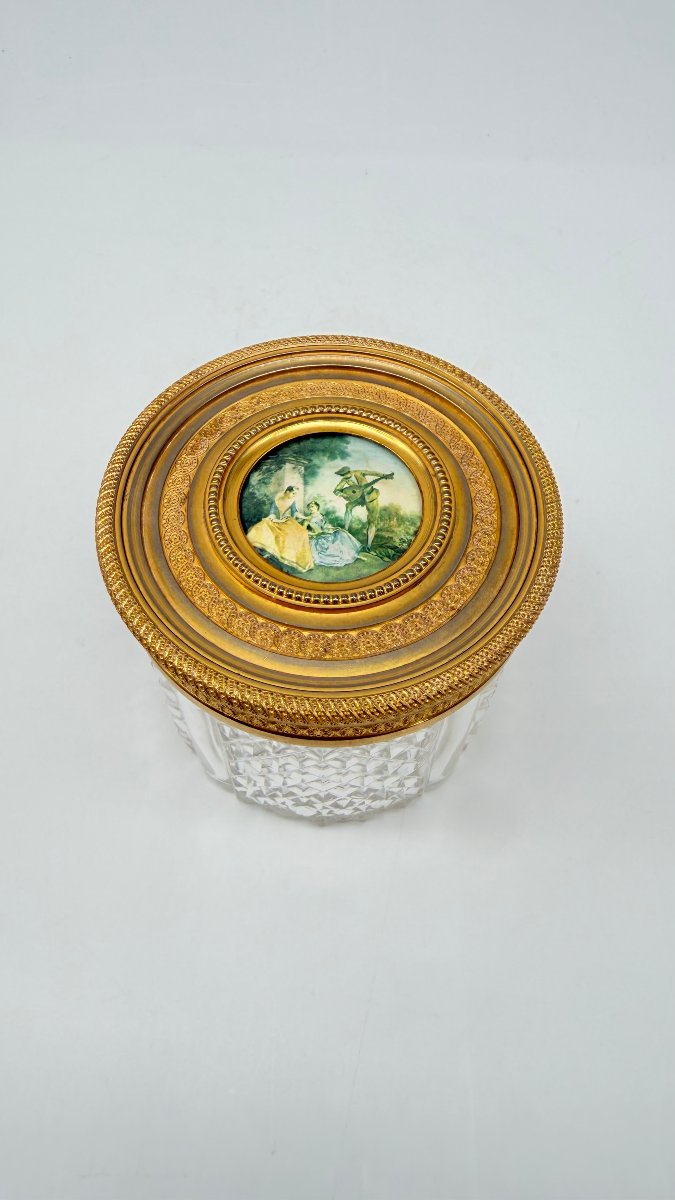 A Diamond-point-cut Crystal Powder Jar Topped With A Gilded Bronze Lid, Featuring A Miniature-photo-4