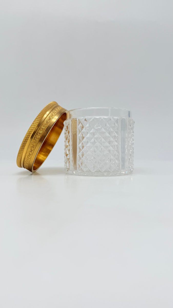 A Diamond-point-cut Crystal Powder Jar Topped With A Gilded Bronze Lid, Featuring A Miniature-photo-2