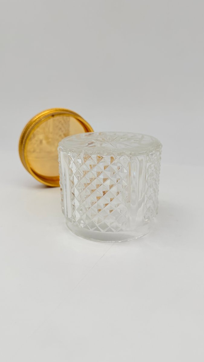A Diamond-point-cut Crystal Powder Jar Topped With A Gilded Bronze Lid, Featuring A Miniature-photo-4