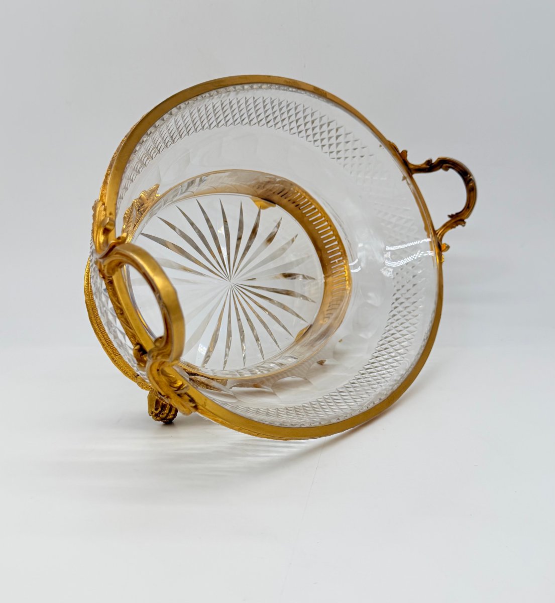 A Crystal Fruit Bowl With A Diamond-pointed Cut And A Gilded Bronze Mount-photo-4