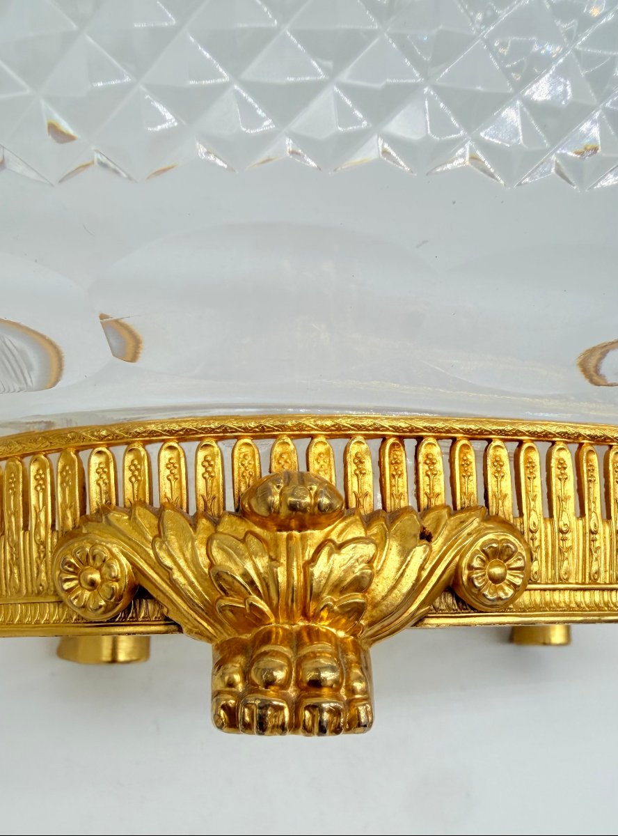 A Crystal Fruit Bowl With A Diamond-pointed Cut And A Gilded Bronze Mount-photo-2