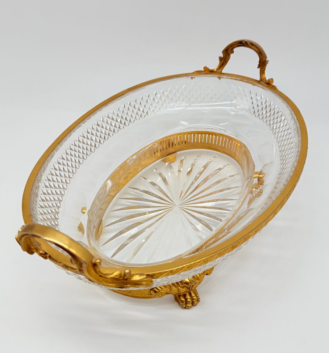 A Crystal Fruit Bowl With A Diamond-pointed Cut And A Gilded Bronze Mount-photo-3