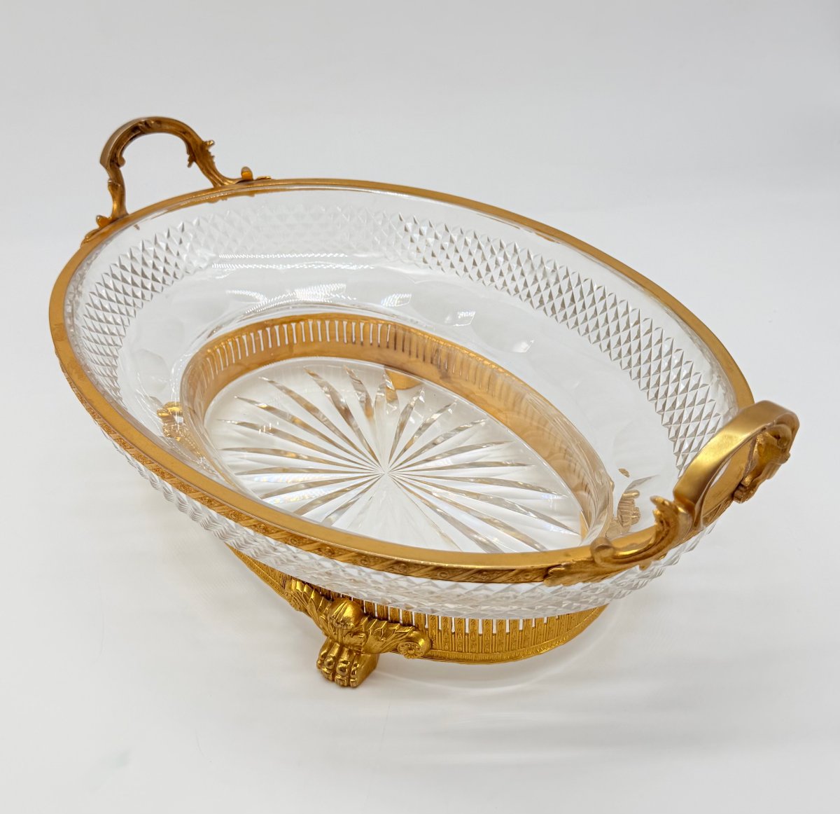 A Crystal Fruit Bowl With A Diamond-pointed Cut And A Gilded Bronze Mount-photo-4