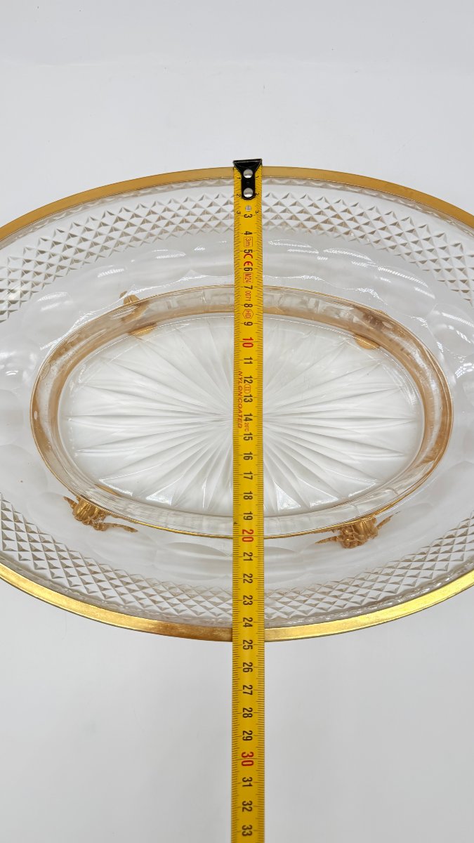 Baccarat Crystal Fruit Bowl With A Diamond Cut And A Gilded Bronze Mount-photo-7