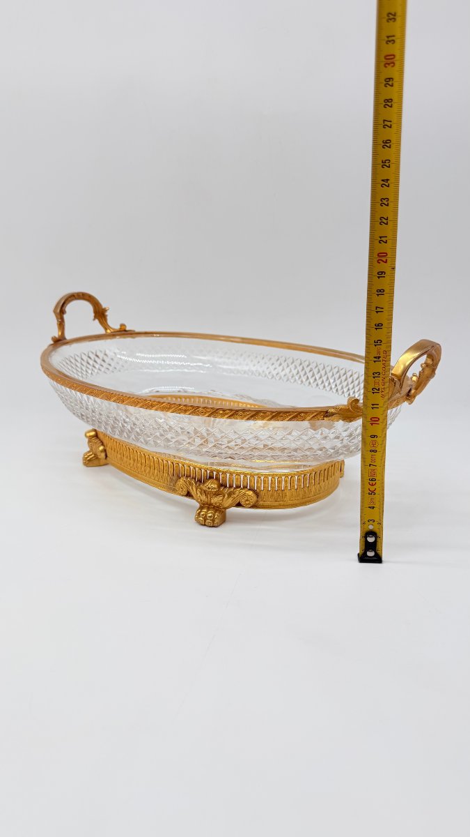 Baccarat Crystal Fruit Bowl With A Diamond Cut And A Gilded Bronze Mount-photo-8