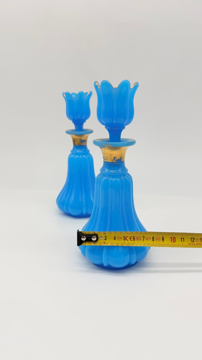 Paire de flacons à parfum en opaline bleu turquoise, France, époque Napoléon III-photo-4