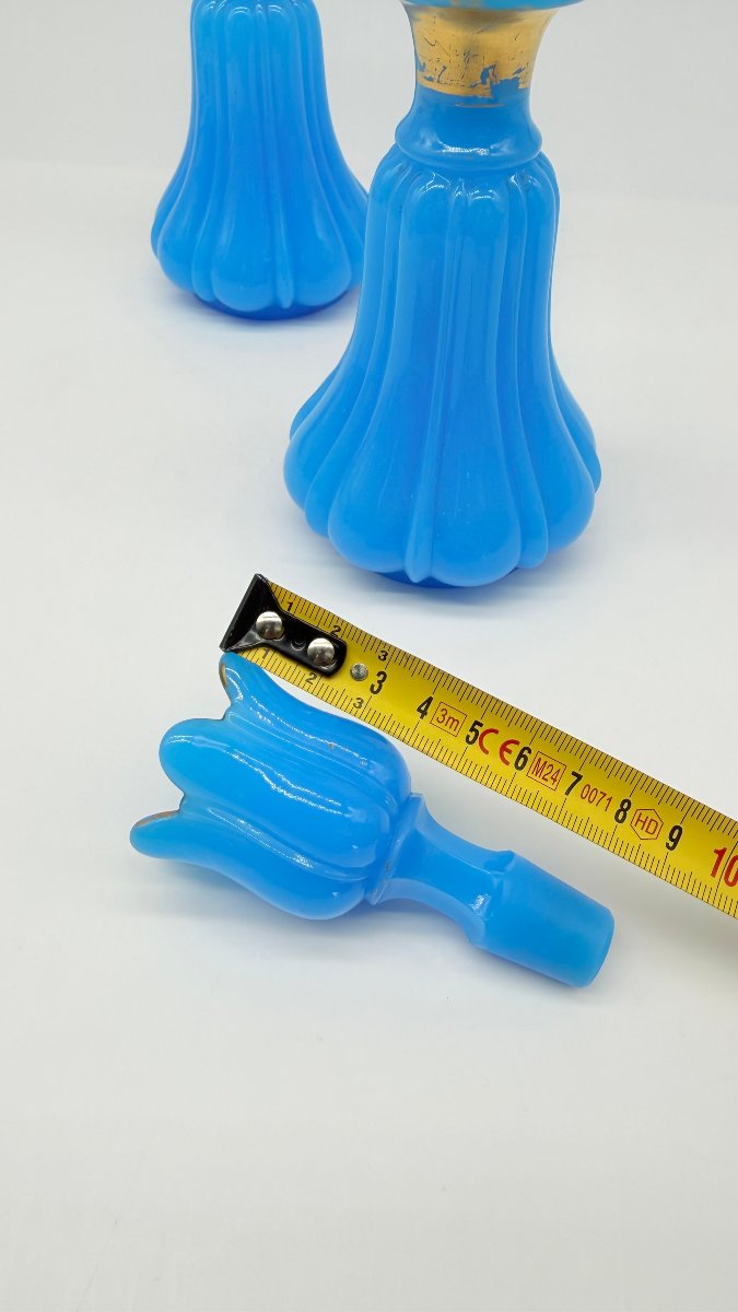 Paire de flacons à parfum en opaline bleu turquoise, France, époque Napoléon III-photo-6