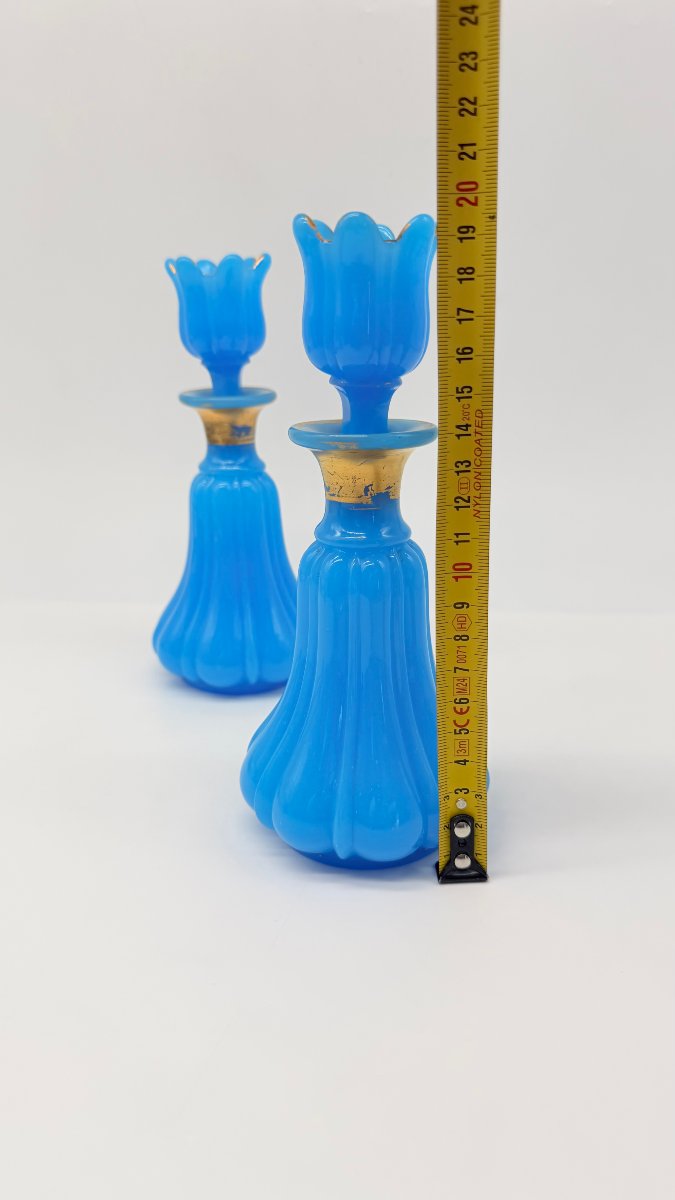 Paire de flacons à parfum en opaline bleu turquoise, France, époque Napoléon III-photo-7