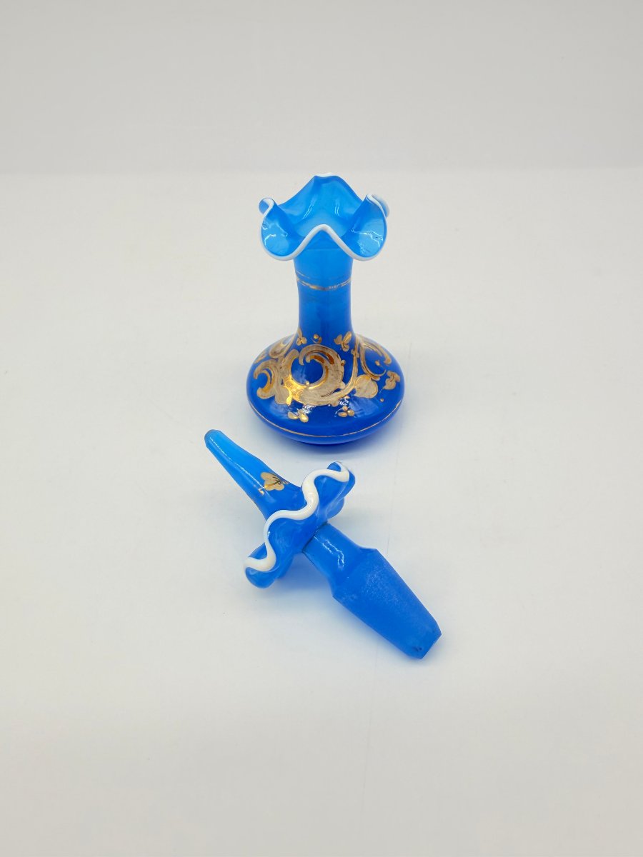 Turquoise Blue Opaline Scent Bottle With Gilt Enamel Decoration, Napoleon III Period-photo-3