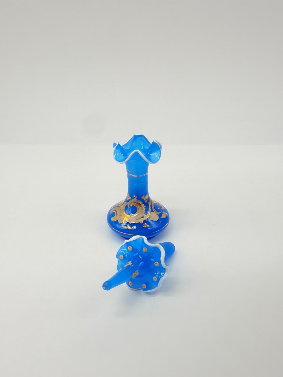 Turquoise Blue Opaline Scent Bottle With Gilt Enamel Decoration, Napoleon III Period-photo-1