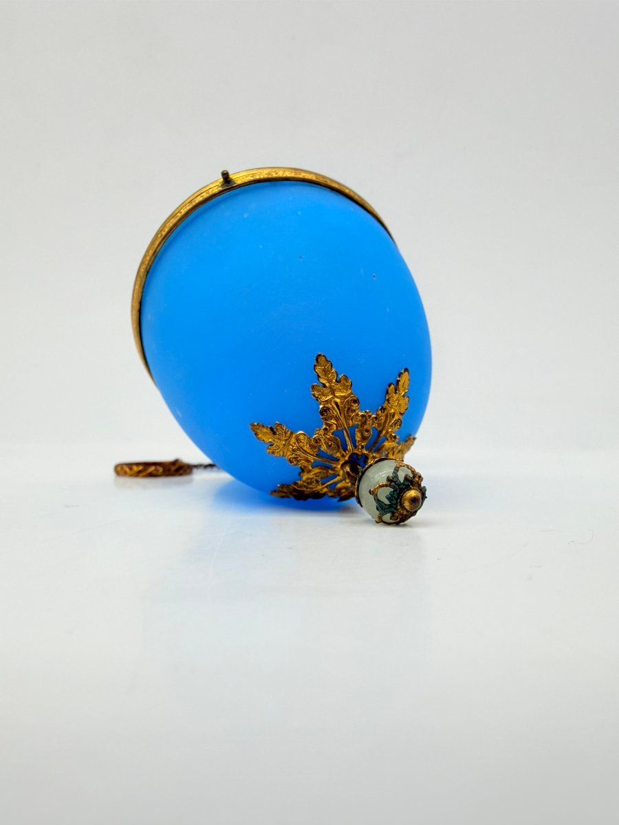 Cave à parfums en opaline bleue en forme d'œuf, France, XIXe siècle-photo-1