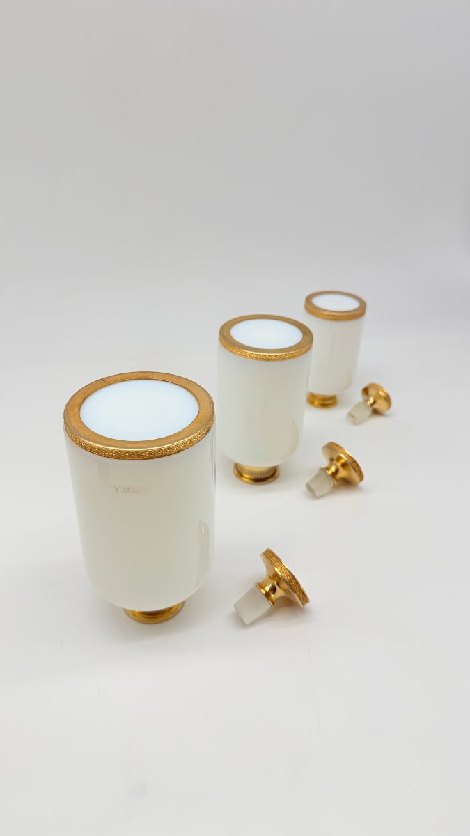 Set de trois flacons de parfum  en opaline irisée « bulle de savon », France, XXe siècle-photo-4