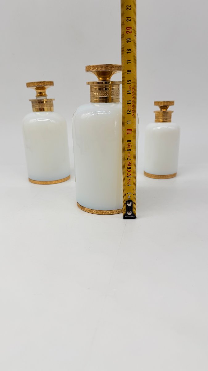 Set de trois flacons de parfum  en opaline irisée « bulle de savon », France, XXe siècle-photo-3